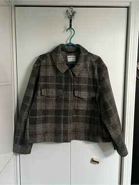 Old Navy Gray Plaid Zip-Front Wool-Blend Jacket